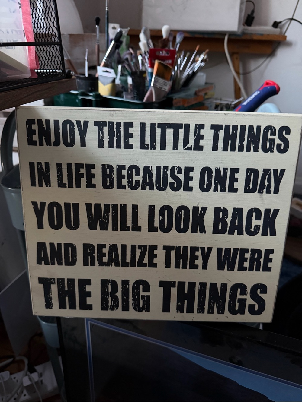 Enjoy The Little Things Wall Sign - Black on Cream Inspirational Plaque